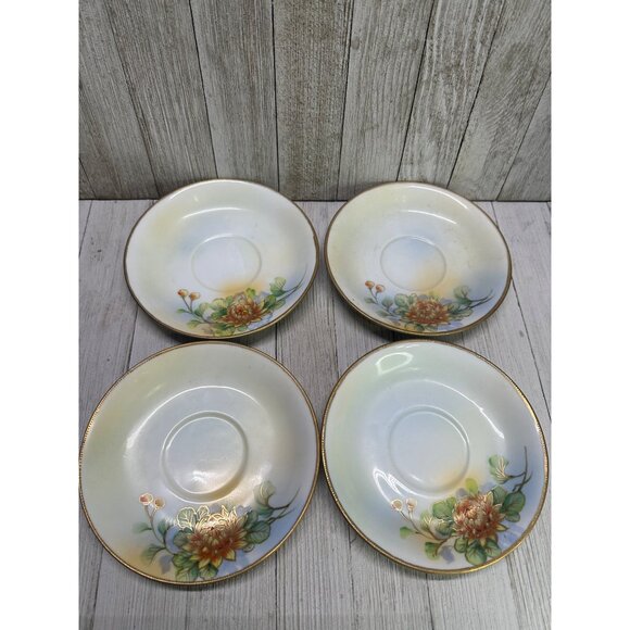 Vtg Shofu China Tea Cup Saucers Set 4 Porcelain Floral Design Gold Trim Japan 6" - Picture 2 of 5